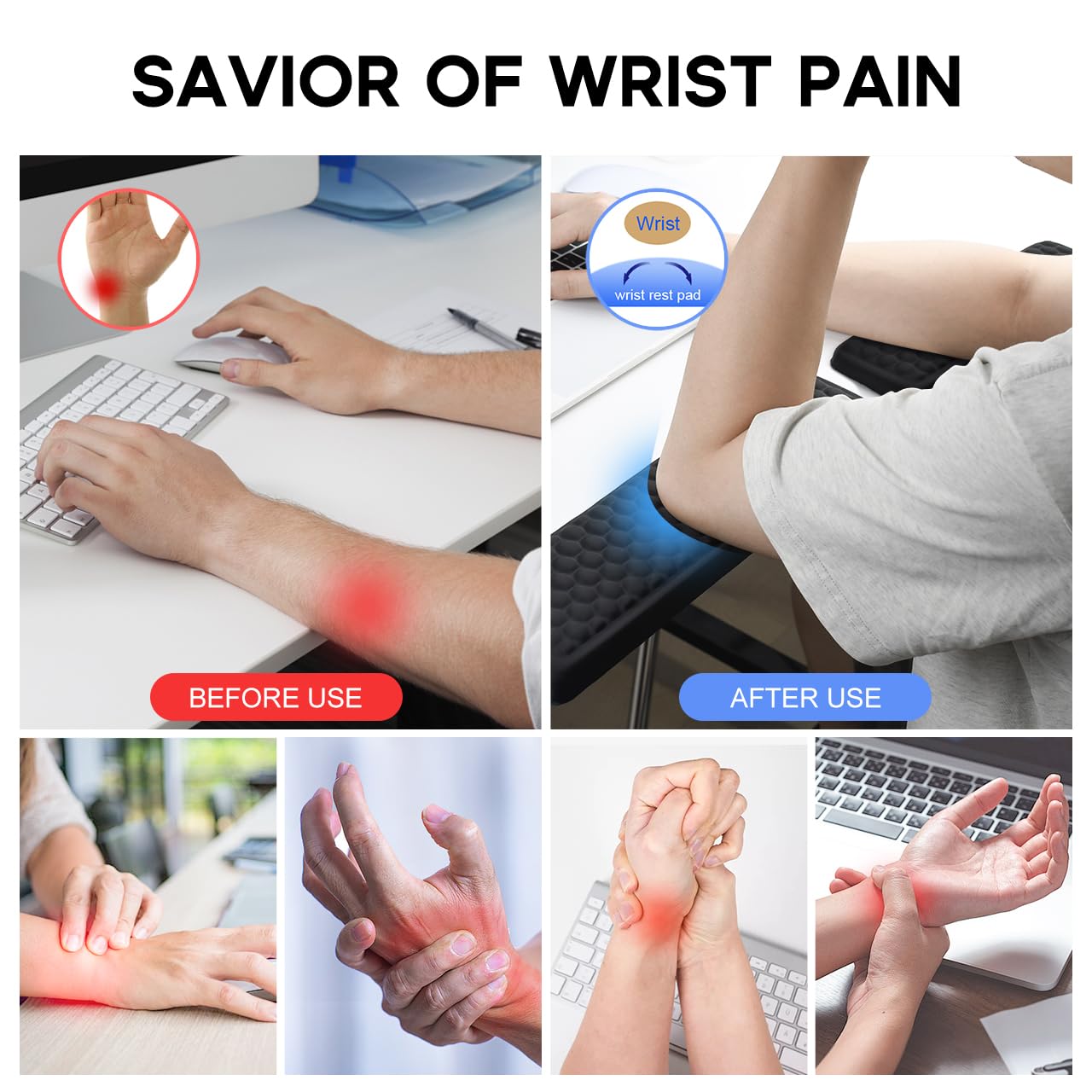 JIKIOU L-Shaped Desk Elbow Pad for Desk, Memory Foam Elbow Support Padding with Non-Slip, 2 Pack Ergonomic Desk Edge Cushion, Wrist Comfort Support for Office Home Black