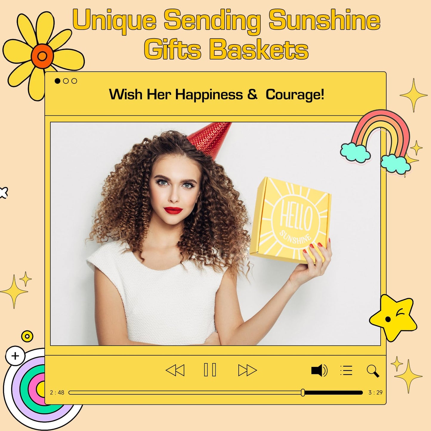 Gift Baskets for Women, 10pcs Unique Birthday Gifts for Women, Best Friend Birthday Christmas Gift, Get Well Soon Gift Basket Sending Sunshine Cheer Up Box for Sister Friendship - BRIGHTEN UP HER DAY