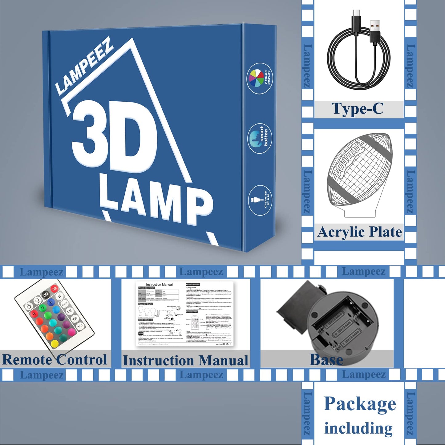 Lampeez Football Gifts Night Light, Kids 3D American Football Night Light Optical Illusion Rugby Lamp with 16 Colors Changing Remote Birthday Xmas Valentine Gift Idea for Sport Fan Boys Girls