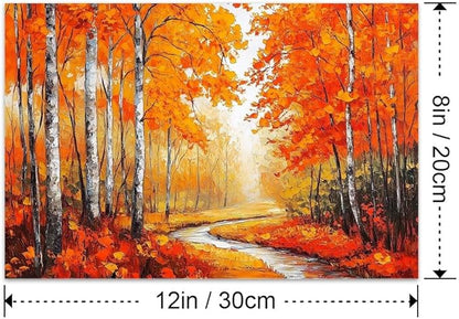 Yesad Autumn Canvas Wall Art, Fall Tree Forest Field Landscape Painting Fall Wall Art Prints Pictures Posters Artwork for Living Room Bedroom Bathroom Home Decor (Unframed,12”x8”,Tree & River)