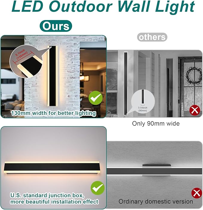 Outdoor Long Wall Lights, 48inch 2 Pack Dimmable Modern Led Wall Lighting,Black Wall Mount Long Linear Exterior Lighting Ip65 Waterproof Exterior Wall Light Fixtures for Garage Patio Porch