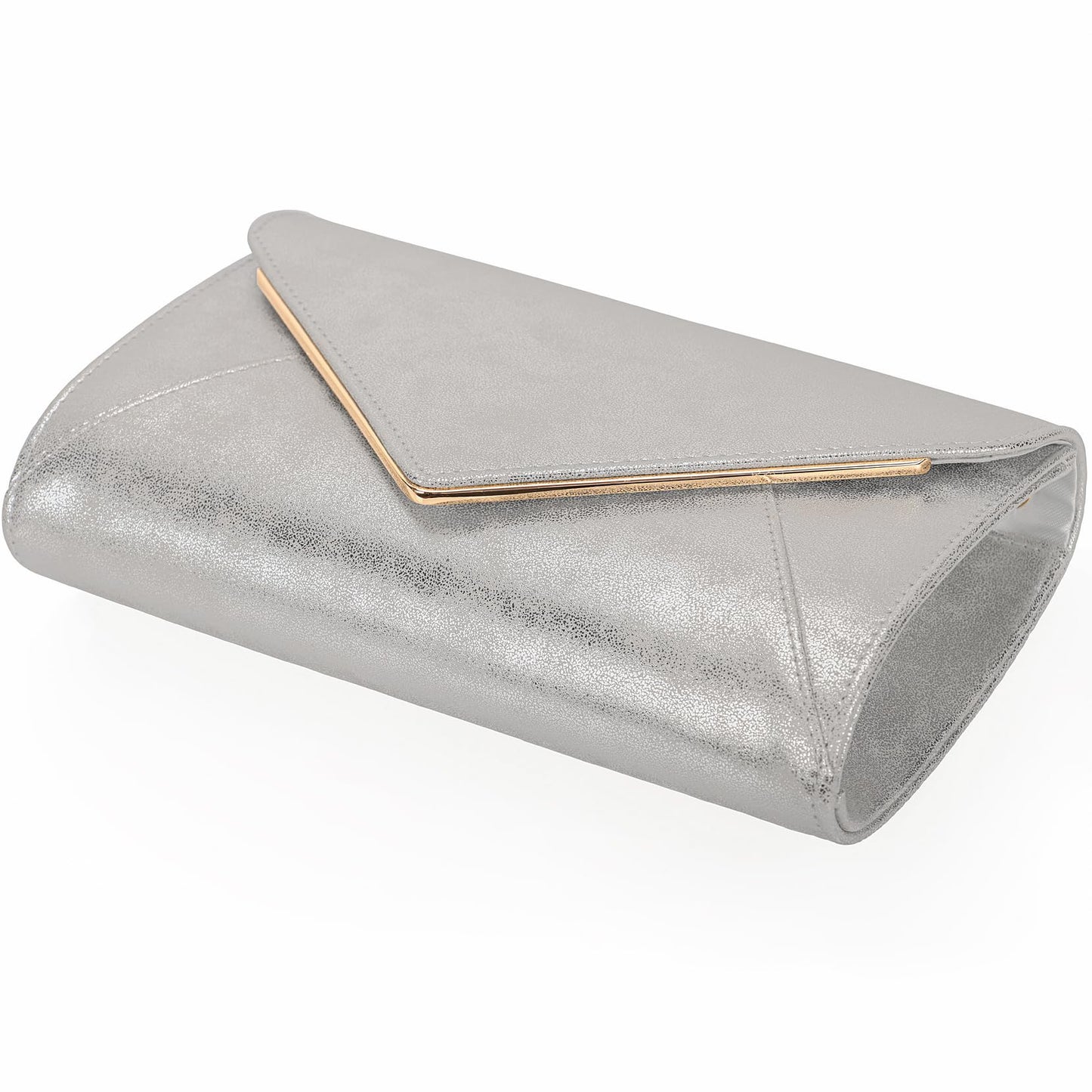 MOJISOLO PU Leather Clutch Purses Women Evening Envelope Handbag Prom Wedding Party Foldover Bag Silver
