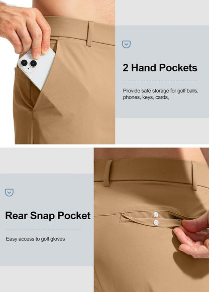 Pudolla Men's Golf Pants Mens Dress Pants Stretch Work Pants 30 Lightweight Quick Dry Slacks Casual Trousers with Pockets(Dark Khaki 38Wx30L)