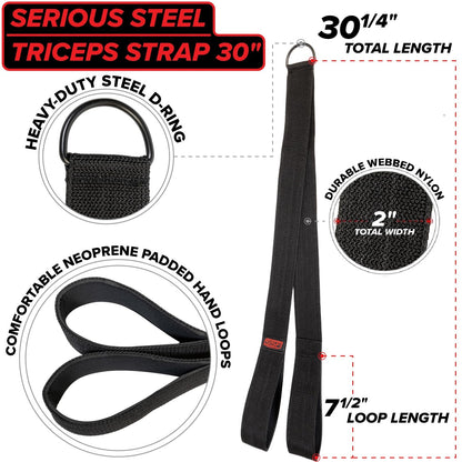 Serious Steel Fitness Ab Strap/Tricep Strap Cable Machine and Resistance Band Attachment (30")