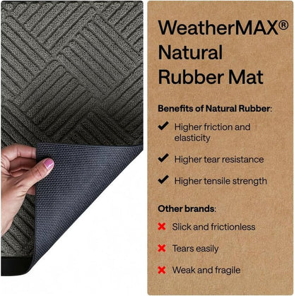 Gorilla Grip Waterproof All-Season Doormat - Natural Rubber, Stain & Fade Resistant | 29x17 Gray Diamond