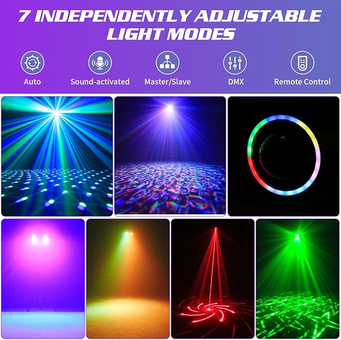 80W Dj Lights with Stand,7 in 1 Party Light Dj Disco Lights Sound Activated DMX Wireless Control with Rotating Ball,Strobe,UV,Colorful Effect for Stage KTV Band Wedding with Carry Bag (Black, 4)