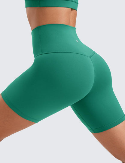 CRZ YOGA ButterLuxe Biker Shorts 6" - High Waisted Workout Running Volleyball Spandex Yoga Womens Cascadia Green Small
