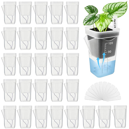 YZNlife 30 Pack 2" Small Self Watering Pots for Indoor Plants with 30 Plant Label Mini Clear Plastic Planters with Water Level and Drainage Holes for Propagation, Succulents, and African Violet