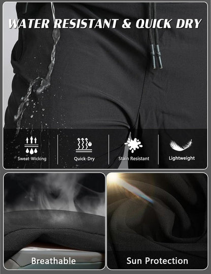 Men's Water-Resistant Hiking Pants - Quick-Dry Lightweight Outdoor Sweatpants with Zipper Pockets