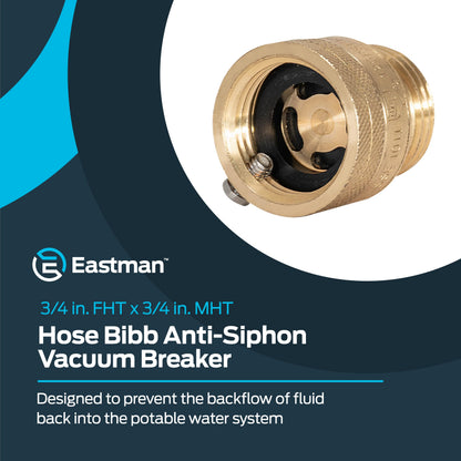 Eastman 3/4 Inch FHT x 3/4 Inch MHT Hose Bibb Anti Siphon Vacuum Breaker, Brass Plumbing Fitting, 20199
