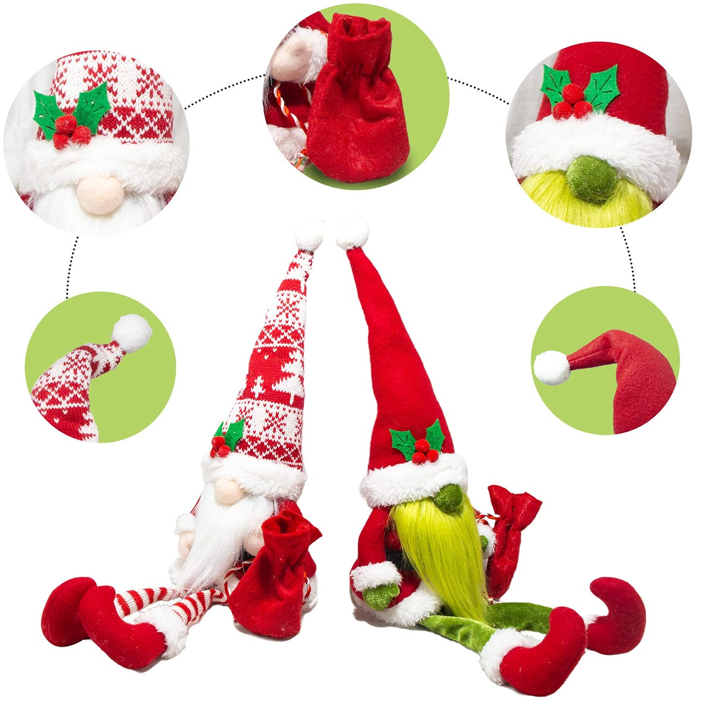 BWFY 2PCS Christmas Gnomes Decorations for Home Holiday Party Gifts Elf Santa Gnome Ornaments Tiered Tray Decor