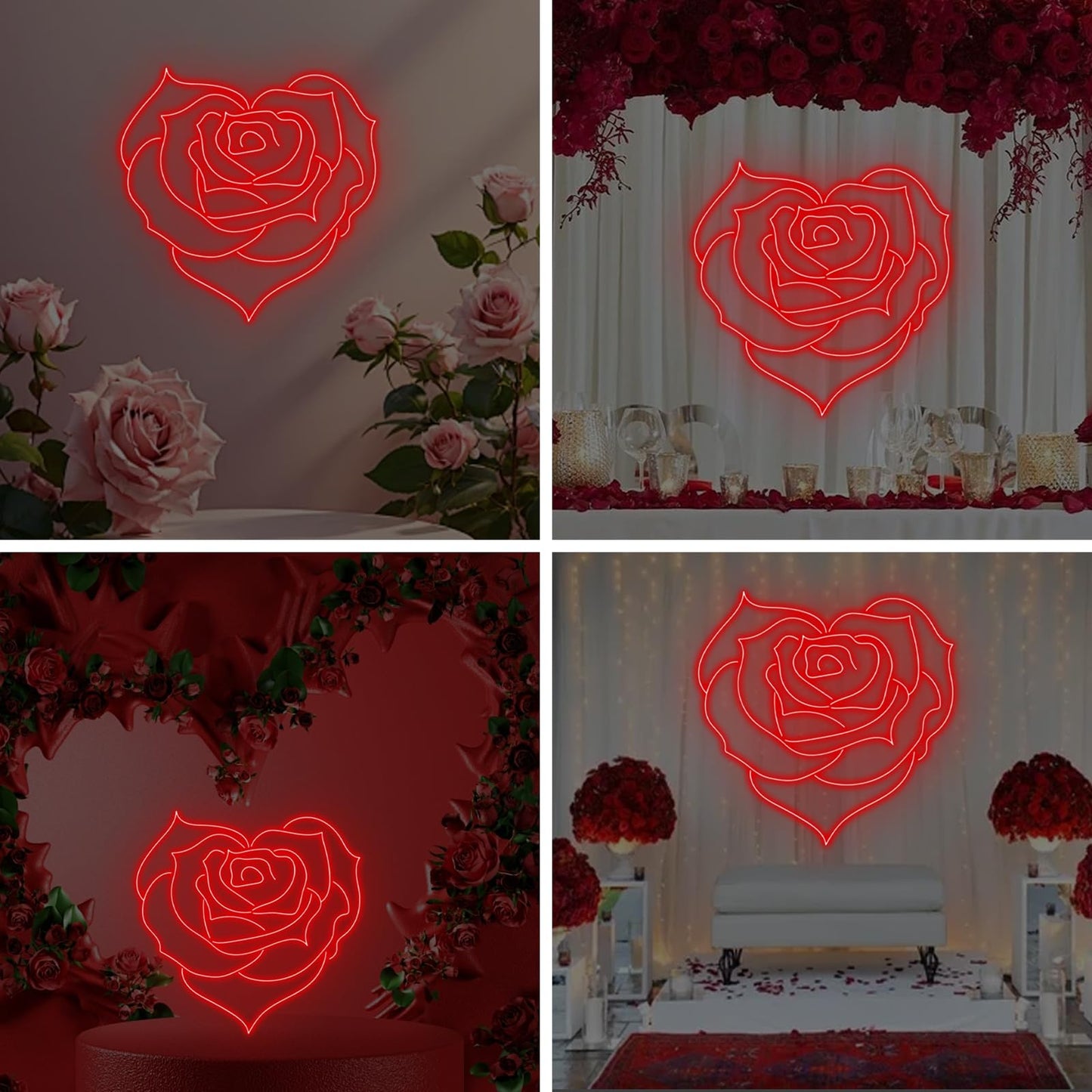 Heart Rose Neon Sign, Heart Rose Led Sign, Wedding Wall Decor, Valentine'S Day Decorations Gifts for Lover,Bedroom Bar Living Room Party, Wedding Anniversaries Party, Marriage Proposal