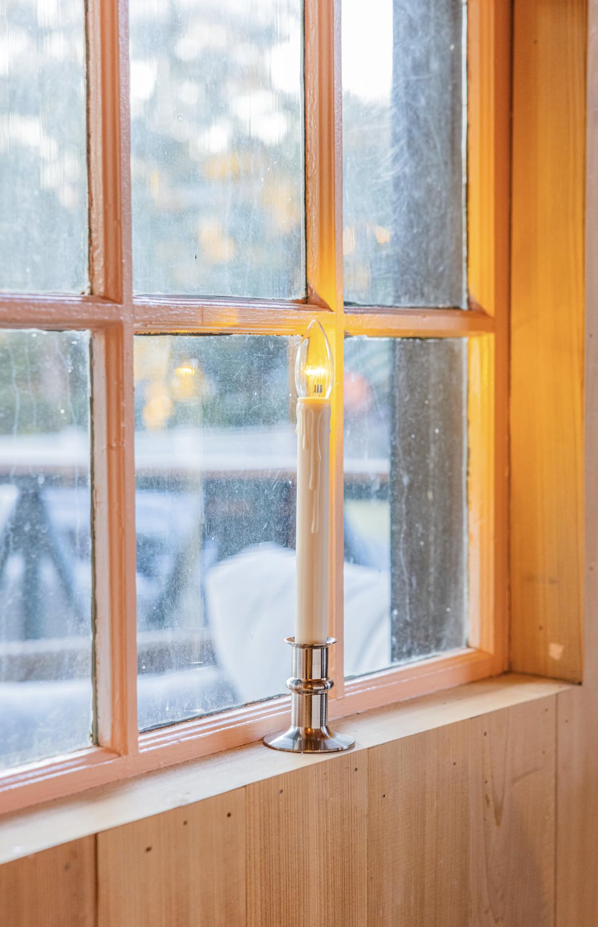 Celestial Lights Battery Operated Traditional Adjustable Window Candles - with Remote - Set of 4 (Brass)