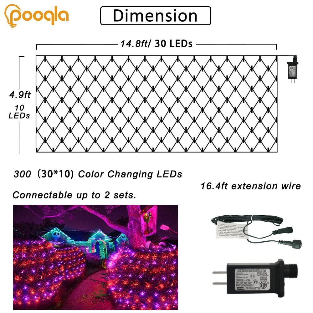 Halloween Net Lights Outdoor Decoration, 14.8x4.9 ft 300LED Orange Purple Halloween Lights 8 Modes Connectable Twinkle Fairy Mesh Light for Bushes Tree Party Yard Garden Decoration