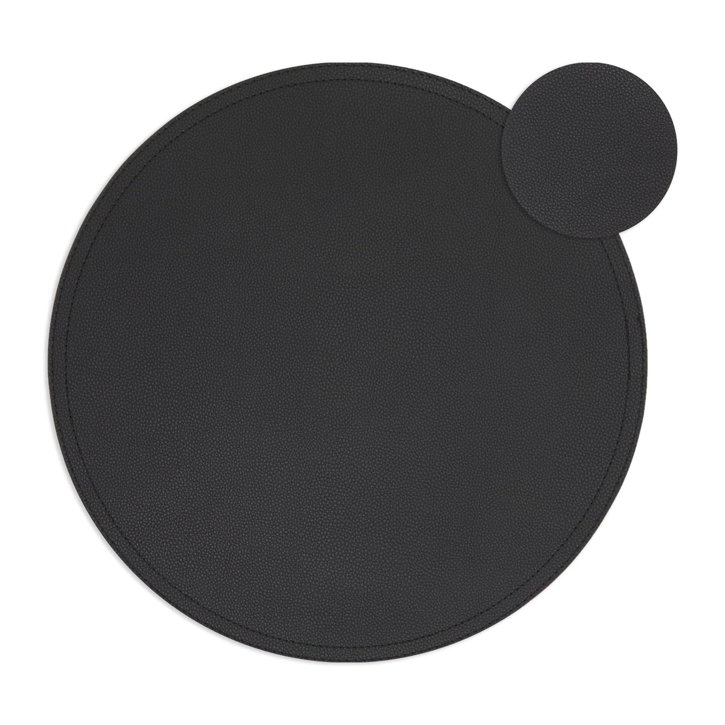 Juvale Round Vegan Leather Table Placemats & Coasters - Waterproof & Heat-Resistant Dining Table Decor - Easy Wipe-Clean Kitchen Decor - Durable Everyday Placemats - Black, 13.4", Set of 6