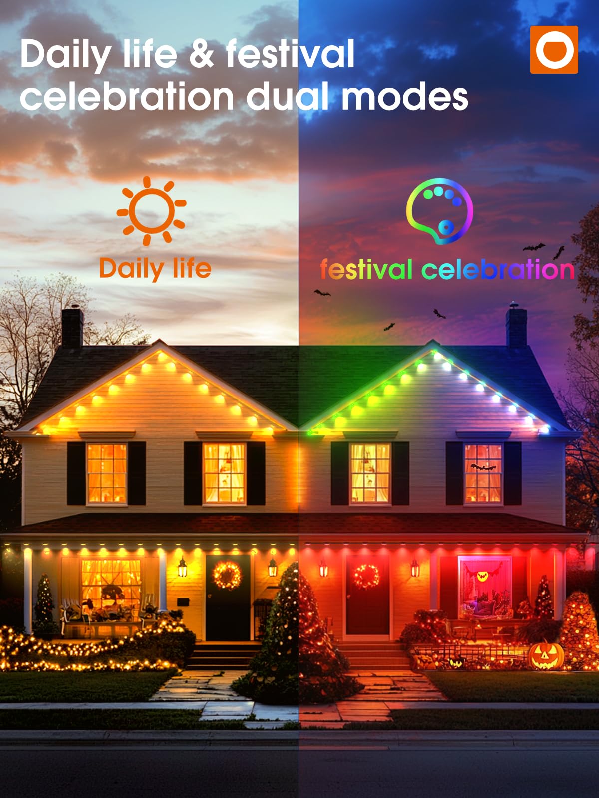 addlon Permanent Outdoor Lights, 100FT with 50 Dual-LED, Cuttable & Extendable, Remote & App Control RGB Eave Light, IP67 Waterproof Outdoor Lighting for House, for Halloween Décor, Christmas Light
