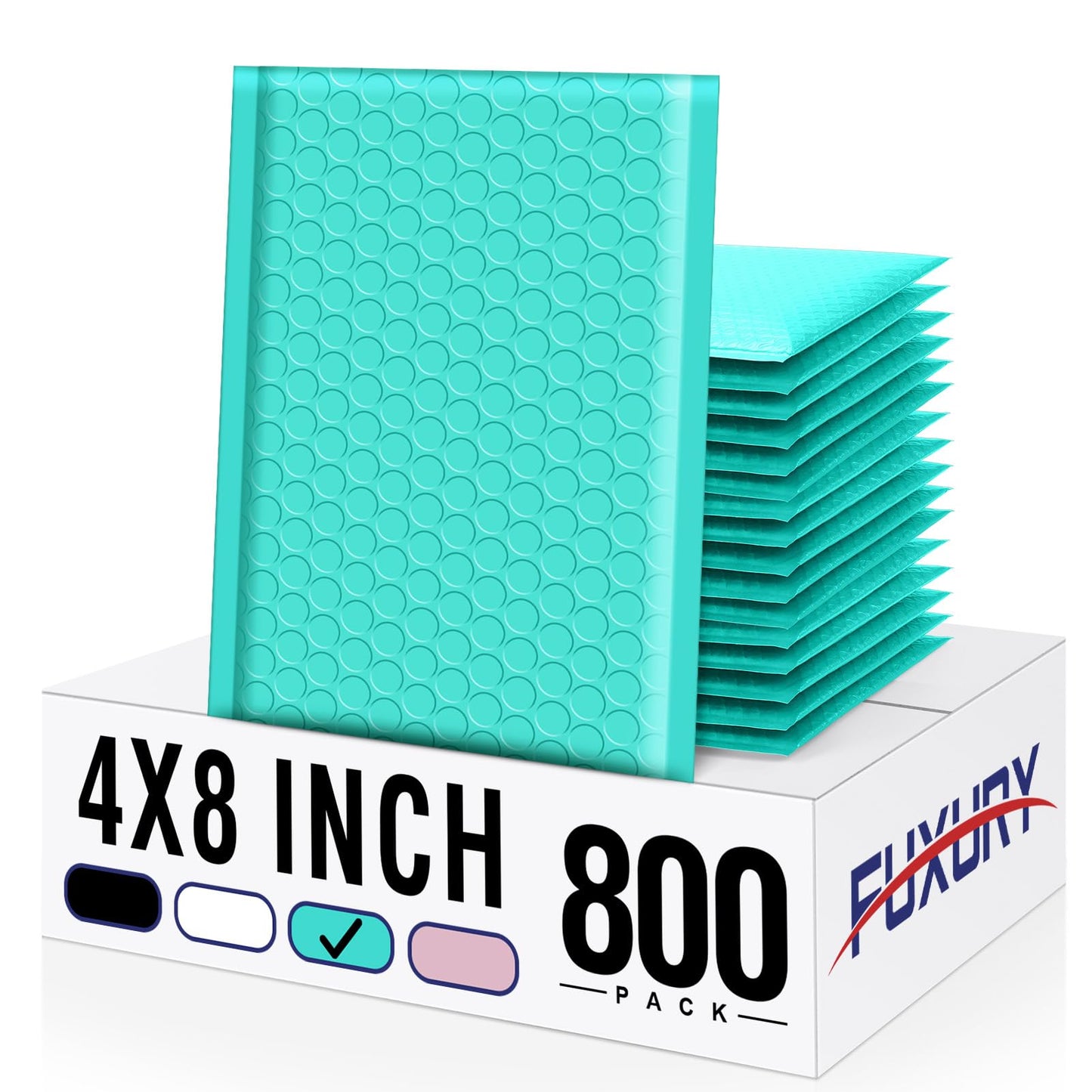 Fuxury Teal Bubble Mailers 4x8" 800 Pack, Waterproof Padded Envelopes Self Seal Bubble Envelopes, Padded Mailers for Small Business, Envelope Mailers Usable Size 4x7"