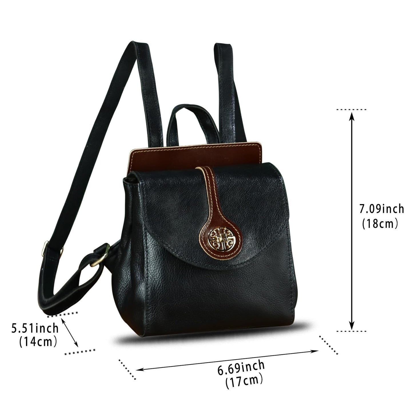 LRTO Genuine Leather Small Backpack Purse for Women Knapsack Casual Daypack College Back Bag (Black)