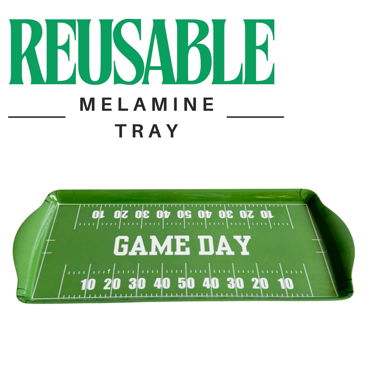 Sprinkles & Confetti Green Game Day Melamine Serving Tray with Handles - BPA-Free, Reusable Platter for Tailgates, Birthdays, Sports Parties - Durable for Charcuterie, Snacks, Wings