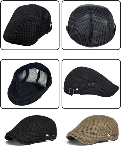 Men's Flat Caps - Adjustable Breathable Mesh Newsboy Beret | 2-Pack Irish Cabbie Hats