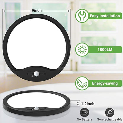 zemty 9inch 18W Motion Sensor Ceiling Light Wired, 3 Sensing Modes Motion Activated Closet Lights Black, 3000K/4000K/6500K Waterproof LED Ceiling Lamp for Pantry Closet Shower Hallway-1Pack