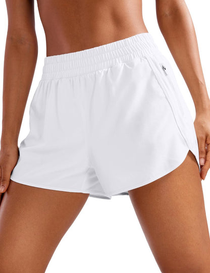 CRZ YOGA Womens High Waisted Running Shorts Mesh Liner 3'' Dolphin Quick Dry for Athletic Gym Track Workout with Zip Pocket White X-Large