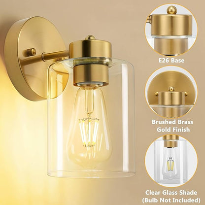 Bathroom Light,Wall Sconces Set of Two,Brushed Gold Vanity Sconce Lights,Morden Gold Sconces Set,Brass Bathroom Vanity Lighting