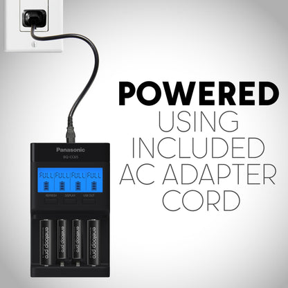 Panasonic BQ-CC65AKBBA Super Advanced eneloop pro and eneloop 4-Position Quick Charger with LCD Indicator Panel and USB Charging Port, Black