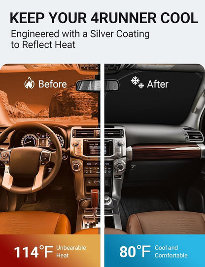 Proadsy 2025 Upgrade Windshield Sun Shade Custom Fit 2010-2025 Toyota 4Runner Sunshade 4-Layer Foldable Front Sunshade Protector Sun Visor Blocks UV Rays Keep Car Cooler Accessories