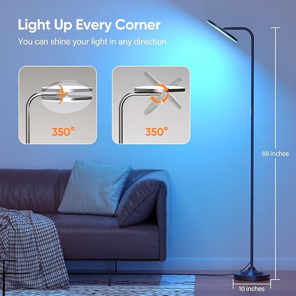 RGB Floor Lamp, 36W Bright LED Standing Lamp, Stepless Dimming Color Changing Torchiere Floor Lamps with Remote, 350°Rotating Modern Tall Floor Lamp for Living Room, Gaming Room