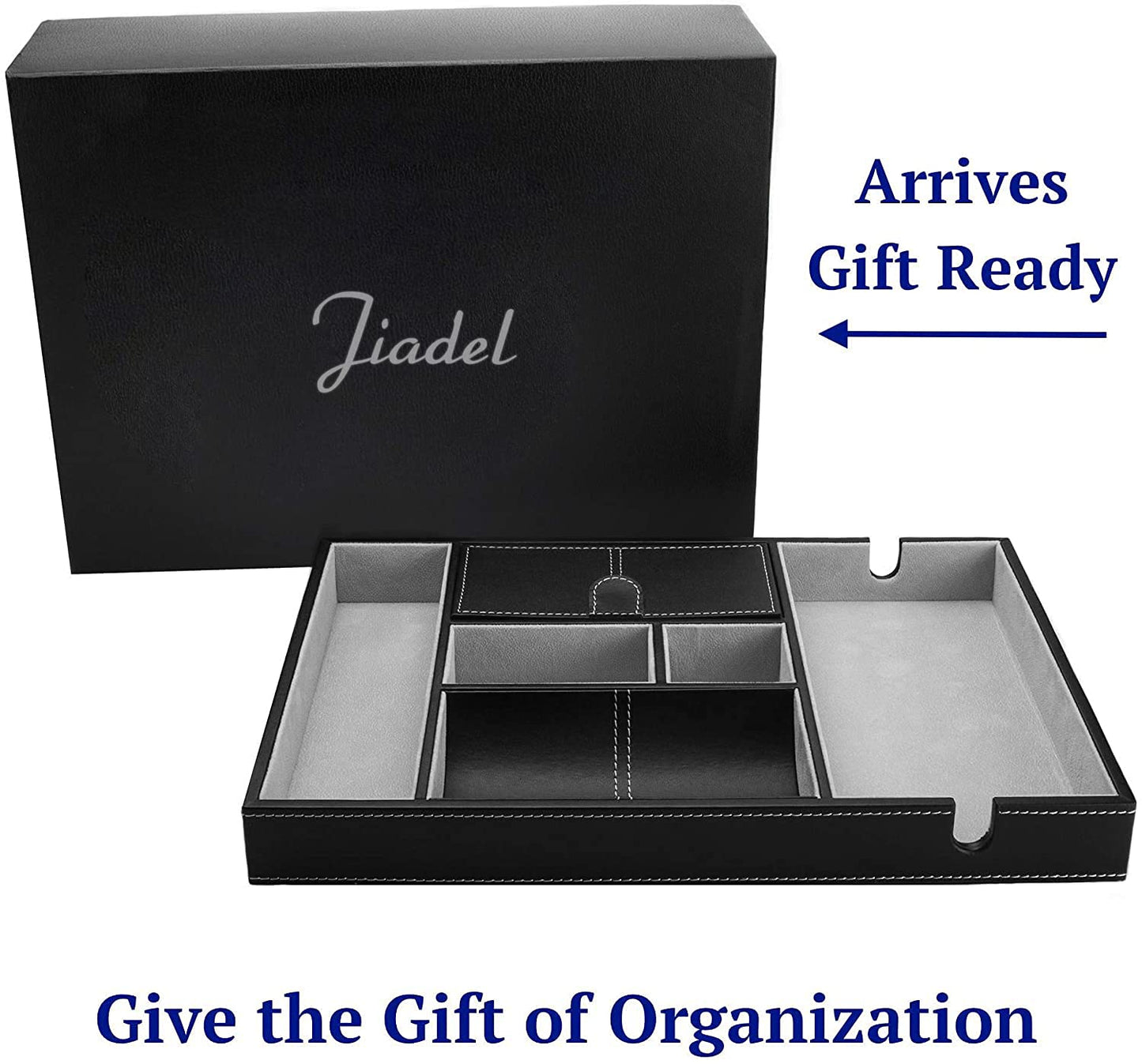 JIADEL Leather Valet Tray for Men - EDC Catch All, Dresser Organizer, Jewelry & Wallet Desk Accessory, Bedside Entryway Key Catchall