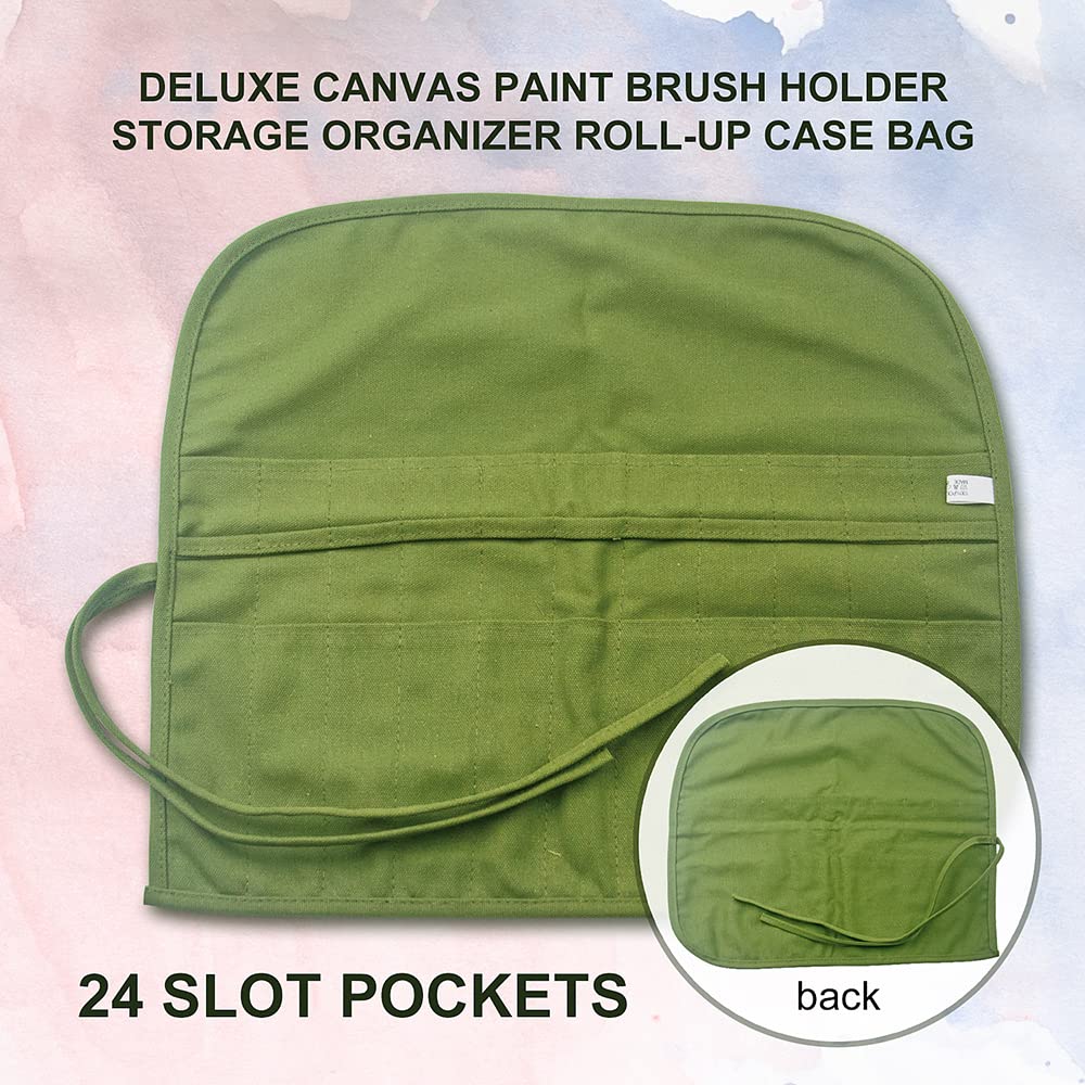 Yongdeli Canvas Paint Brush Organizer - 22 Pocket Holder for Acrylic, Oil, Watercolor & Gouache Artist Brushes