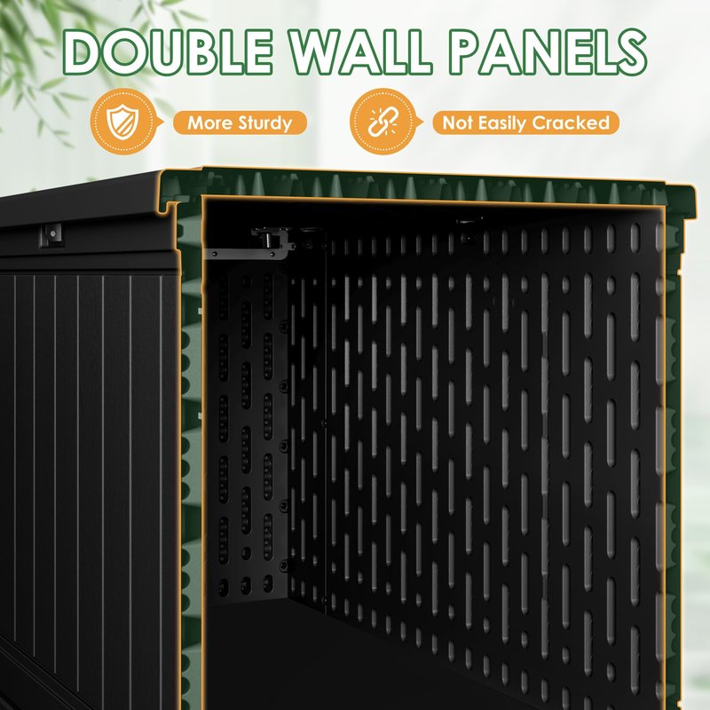 Devoko 160 Gallon Double-Wall Deck Box with Divider, Side Handles, HDPE Outdoor Large Storage Box Waterproof and Lockable for Patio Furniture, Garden, Pool (Black, 160 Gallon)