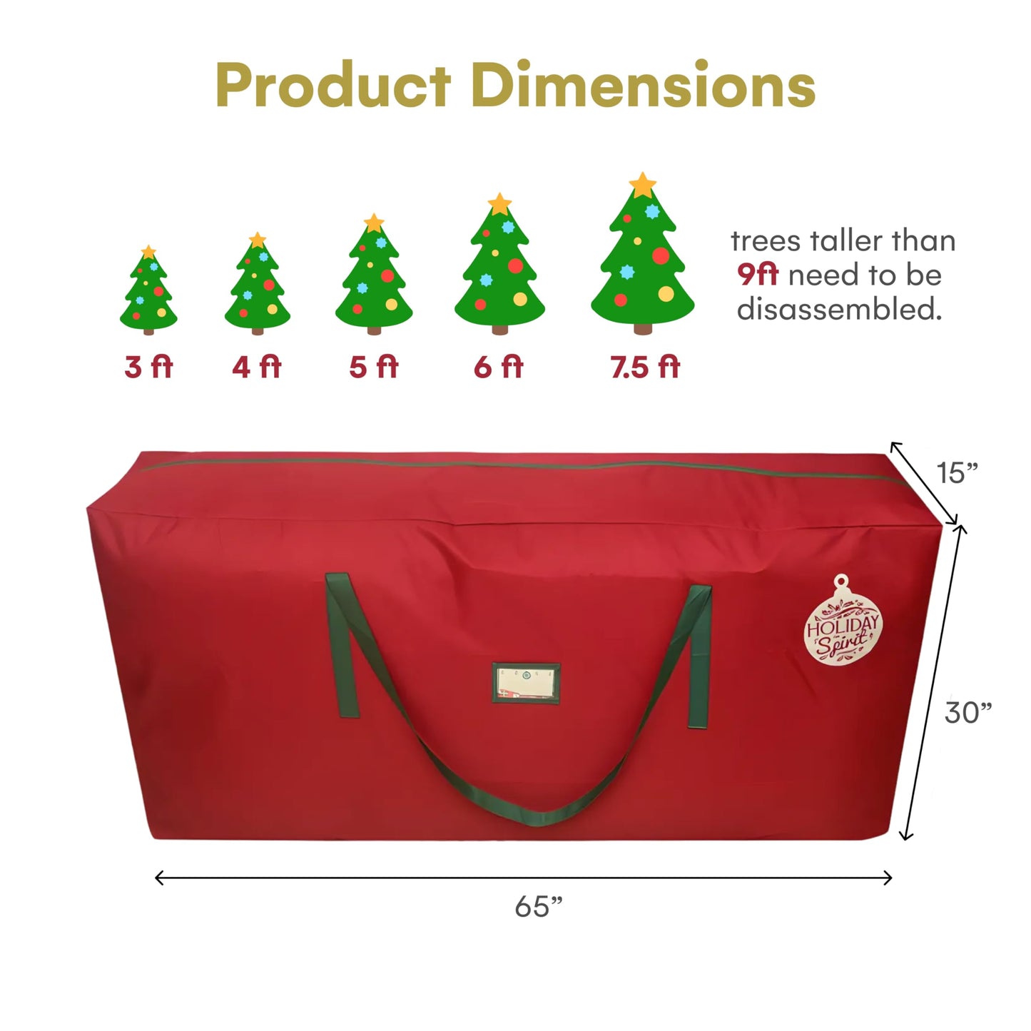 HOLIDAY SPIRIT Heavy Duty Christmas Tree Storage Bag - Waterproof 600D Oxford Canvas with Reinforced Handles and Dual Zipper for 9 Ft Tree, Red Christmas Tree Bag for Dust and Moisture Protection