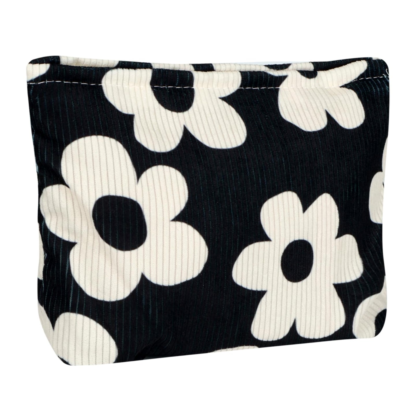 Ksriylm Cute Makeup Pouch for Women Flower Small Make Up Bag for Purse Zipper Initial Cosmetic Bags Pouches for Purse Aesthetic Travel Toiletrybags Gift,Black White Floral