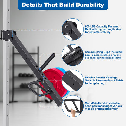SELEWARE Upgraded Heavy Duty Adjustable Lever Arms for 2x2 Power Racks with 5/8" or 1" Holes, Multi-Grip Jammer Arms, 600lbs Capacity Per Arm, Squat Rack Attachments for Home Gym Strength Training