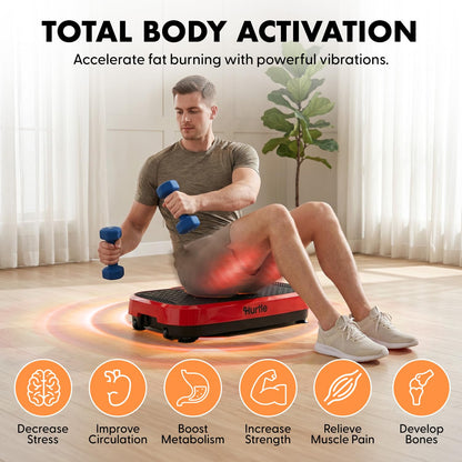 Hurtle Vibration Plate Exercise Machine, Portable Vibration Plate with Handles and 1-99 Speed Levels, 10 Preset Programs, Quiet Low-Impact Home Fitness Platform with Remote Control, Red