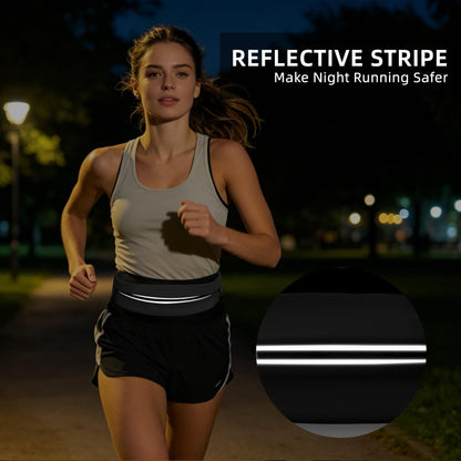 Running Belt for Men Women, Water-resistant Fanny Pack with 3 Zipper Pockets & Reflective Safety Strips, Adjustable Waist Pack Jogging Pouch for Phone, Keys & Essentials (Black, Large)