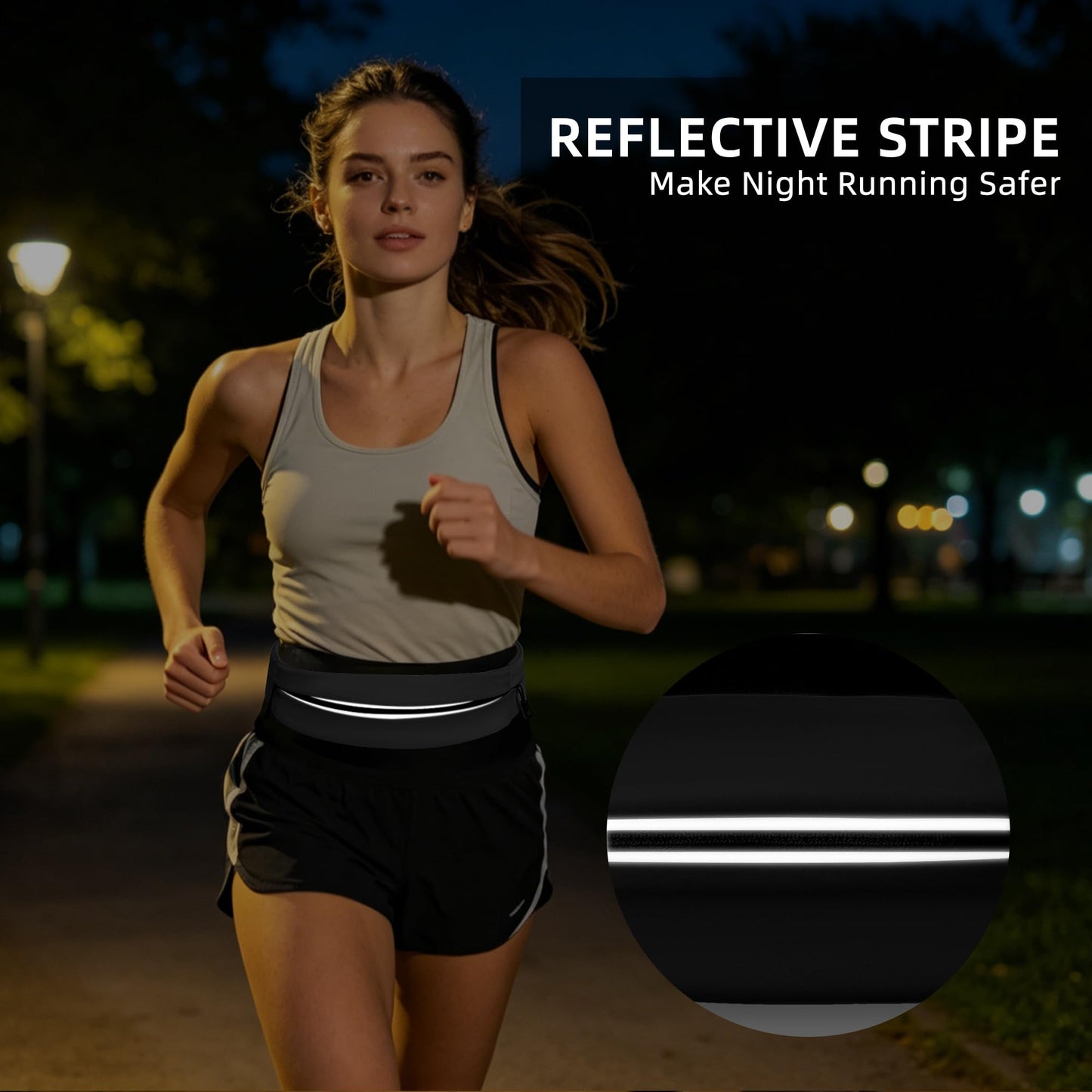 Running Belt for Men Women, Water-resistant Fanny Pack with 3 Zipper Pockets & Reflective Safety Strips, Adjustable Waist Pack Jogging Pouch for Phone, Keys & Essentials (Yellow, Large)