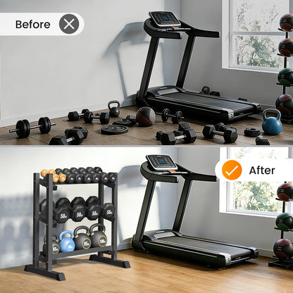 TOPIRON 3-Tier Dumbbell Rack, 1100LBS Capacity Adjustable Weight Rack, Heavy-Duty Weight Stand for Dumbells & Kettlebells, Compact Weight Storage Organizer for Home Gym (Rack Only)
