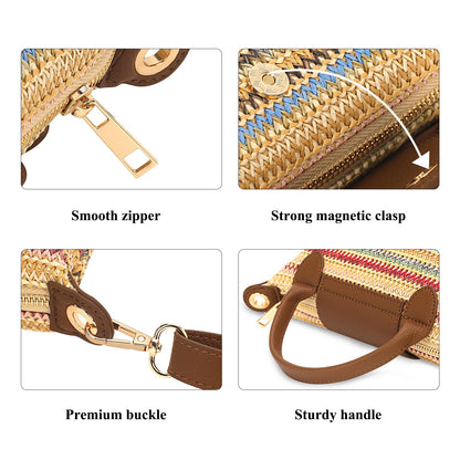 BBORGDC Straw Crossbody Bag for Women, Small Woven Mini Tote Purse, Colorful Striped Summer Beach Shoulder Handbag with Top Handle, RFID, Lightweight Travel Daily Bag