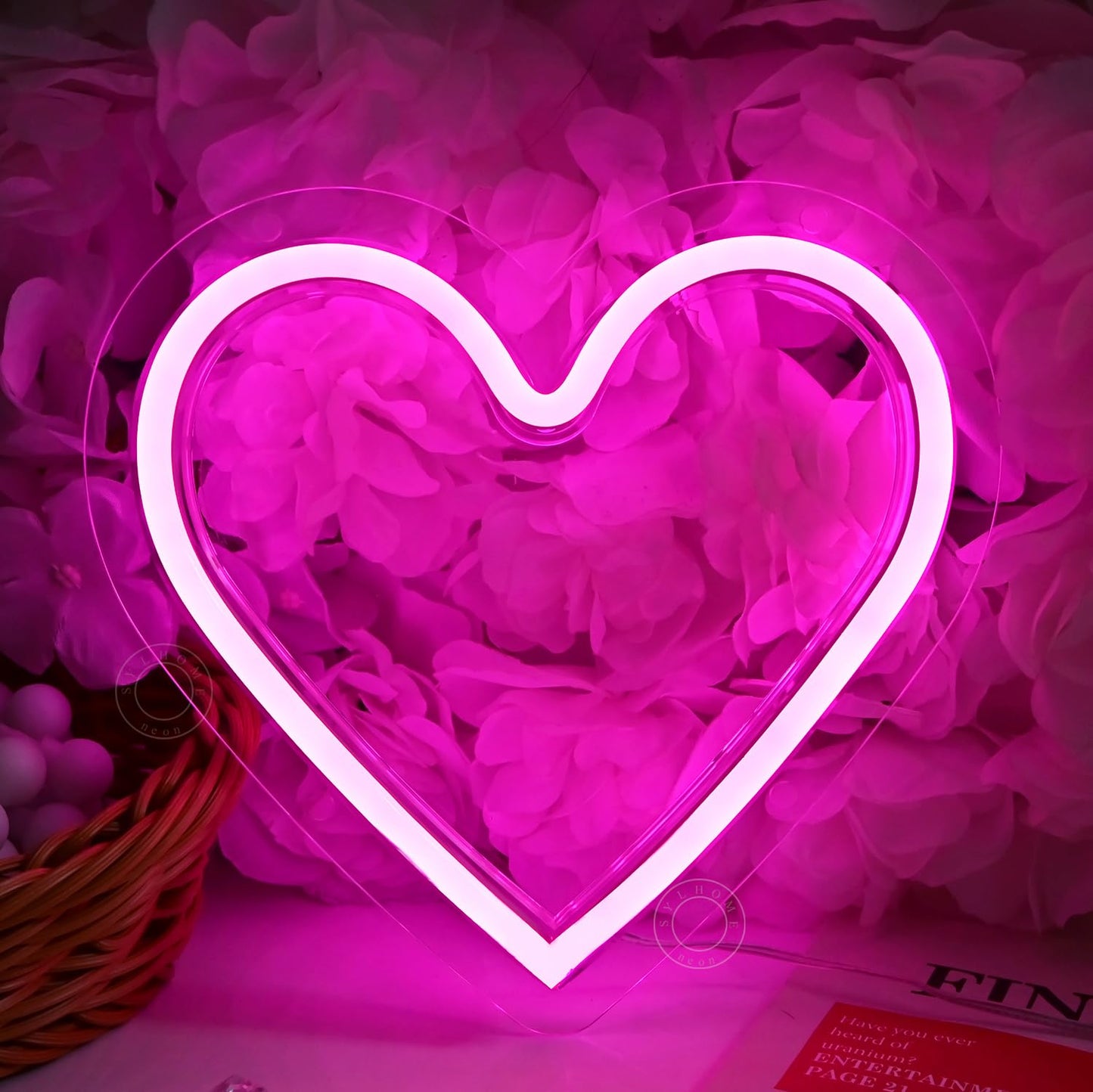 SYLHOME Pink Heart Led Neon Light Sign Battery Operated or USB Powered Bedroom Wedding Wall Sign Decor Valentines Day Birthday Anniversary Sign USB 7.87" X 7.28"