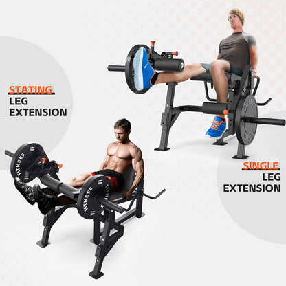 HIKEDIN Leg Press and Curl Machine, Single Leg Extension, Seated Leg Curl, Adjustable Leg Workout Bench, Plate Loaded Home Gym Equipment for Thigh & Hamstring Training, Heavy Duty Steel Frame，Black