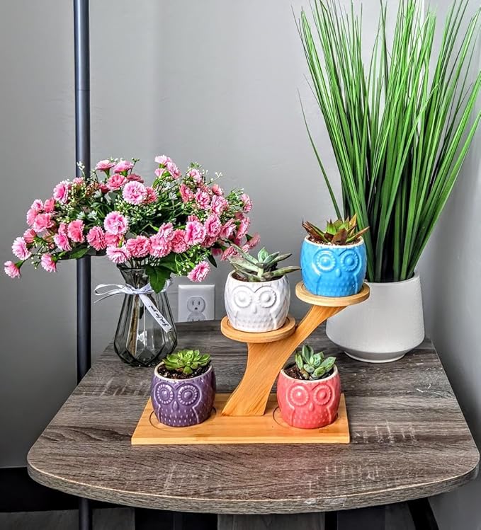 Blisse Wood Owl Planter (Pink)