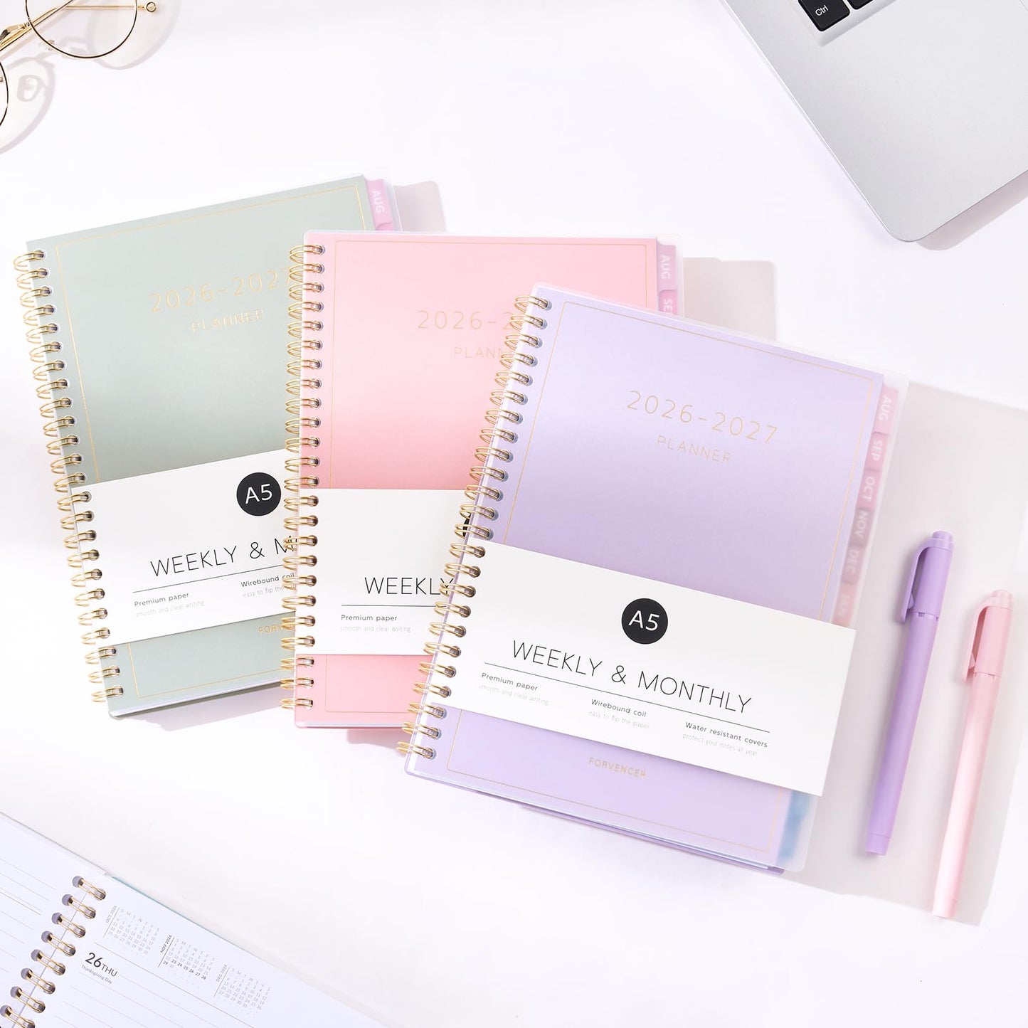Aug 2026 - Dec 2027 Planner, Forvencer 17 Month Academic Planner 2026-2027, 8.5" x 11", Calendar Planner Weekly and Monthly, Daily Agenda Book, College School Supplies for Student Teacher, A4, Beige