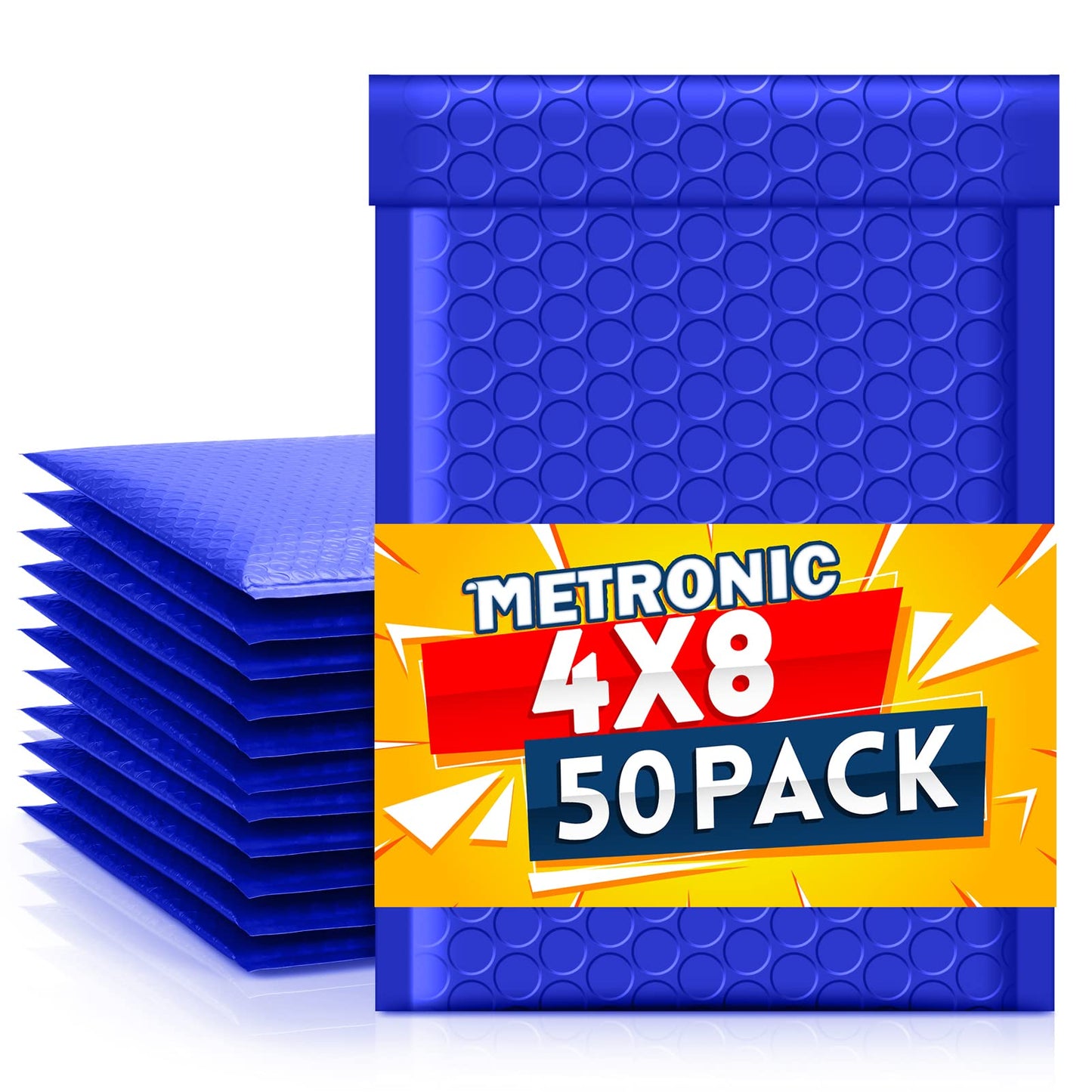 Metronic Bubble Mailers 4x8 Inch 50 Pack Royal Blue Waterproof Padded Envelopes Usable Size 4x7 Self Seal Adhesive Bubble Envelopes Padded Mailers for Small Business Shipping Envelopes for Jewelry