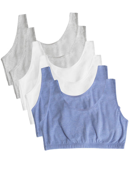 Fruit Of The Loom Womens Built Up Tank Style Value Pack Sports Bra, Heather Blue/White/Heather Grey/Heather Blue/White/Heather Grey 6-pack, 42 US