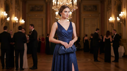 IXEBELLA Dressy PU Clutch Purse for Women Formal Soft Pleated Vegan Leather Evening Bag for Wedding/Prom/Cocktail Party (Navy)