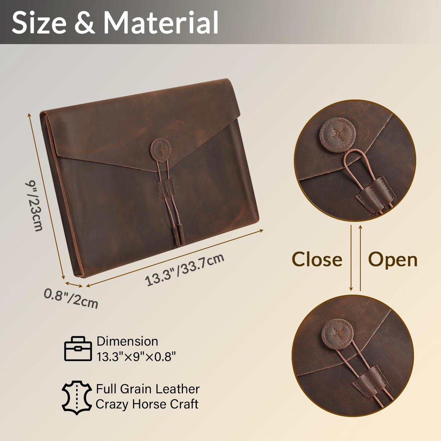 GZRHKJ Genuine Leather Folder Portfolio, Leather File Folder Organizer，Envelope Document Holder for Men&Women, Personalized Folio Laptop Sleeve Case for 15" Laptops, Tablets