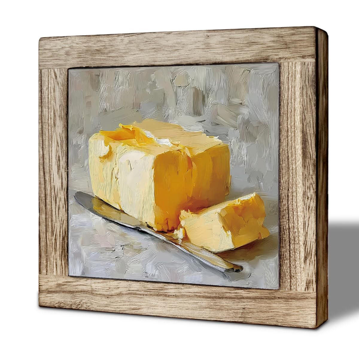 French Kitchen Butter Wooden Box Sign, Rustic Still Life Oil Painting Style Tabletop Decor, Cozy Bar Shelf Accent, Christmas Gift for Friends or Food Lovers